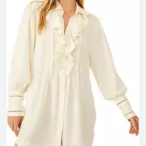 Free People Women Cream Ruffle Button Down Top Size Small